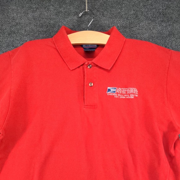 Fruit of the Loom Mens USPS Postal Service Polo Shirt Red Size L Vintage Y2K - Picture 7 of 12
